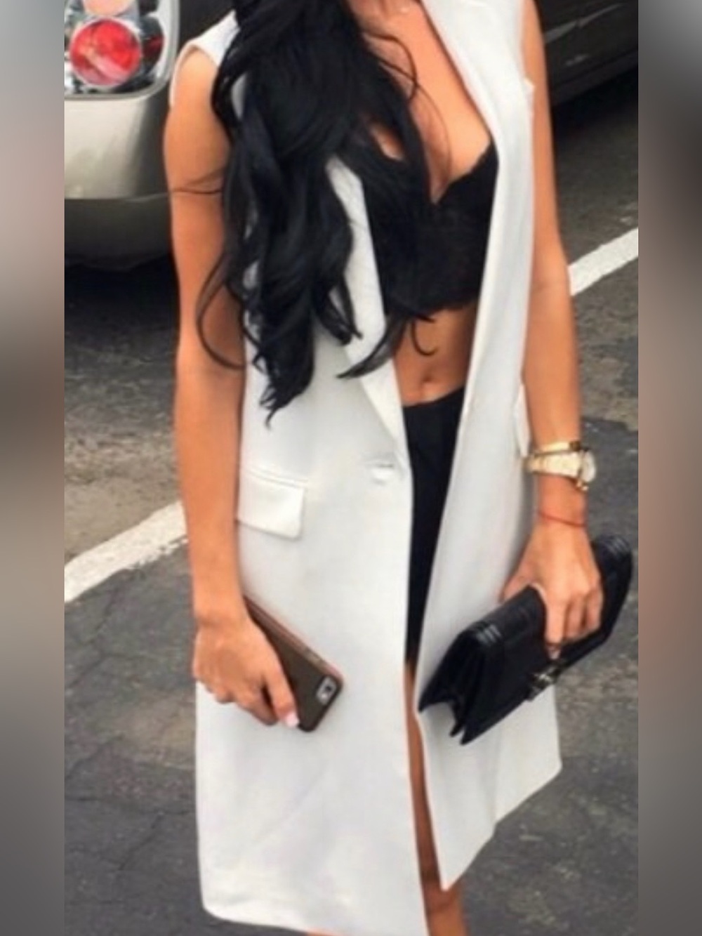 BCBG White Sleeveless Long Vest